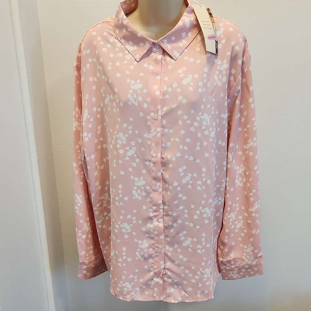 Pink Floral Women's Top XL NWT Long Sleeve Button up
